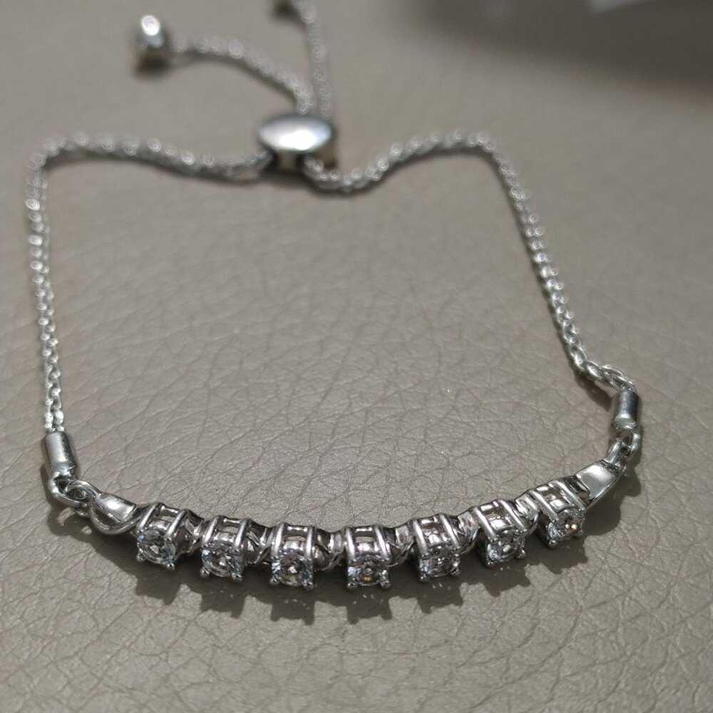JWBR Gemstone Clear Accents Bracelet Sterling Silver Bolo Adjustable 5 to 9 Inch - Picture 5 of 12